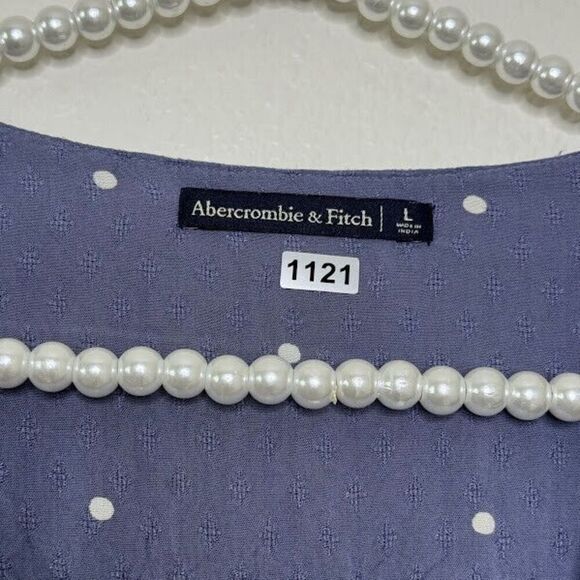 Abercrombie & Fitch Top Size Large Blue Textured Polka Dot Tie Waist Long Sleeve - Picture 3 of 9